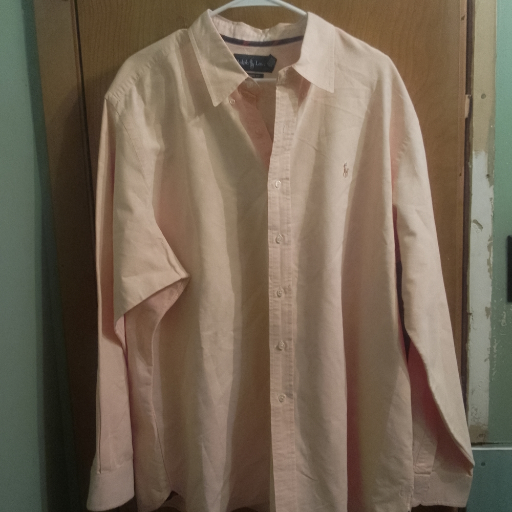 Ralph‎ Lauren Classic Fit Men's Peach Color  Button-Down Long Sleeve Dress Shirt